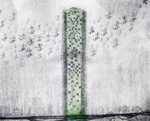 Green Building, Lithography, 24,5x29cm, 2015, MUSA Guadalajara Mexico