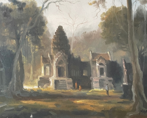 Temple-Scene in Angkor. Oil on Canvas, 40x50cm, Year Unknown. Temple-Scene in Angkor. Oil on Canvas, 40x50cm, Year Unknown.
